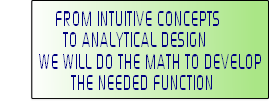      FROM INTUITIVE CONCEPTS
       TO ANALYTICAL DESIGN
 WE WILL DO THE MATH TO DEVELOP
         THE NEEDED FUNCTION 